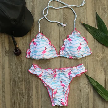 Naujas Flamingo Bikini Maudymosi Kostiumėliai, Ananasų Brazilijos Bikini 2018 Seksualių Moterų Spausdinti Maudymosi Push Up Monokini Tvarstis Paplūdimio