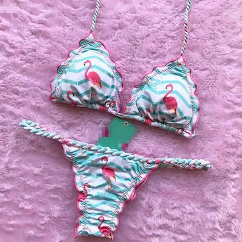Naujas Flamingo Bikini Maudymosi Kostiumėliai, Ananasų Brazilijos Bikini 2018 Seksualių Moterų Spausdinti Maudymosi Push Up Monokini Tvarstis Paplūdimio
