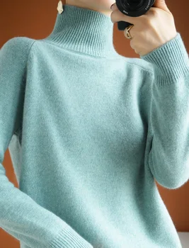 Naujas megztinis moterų golfo megztinis ilgomis rankovėmis raglan vientisos spalvos vilnos rudenį, žiemą storas megztas dugno marškinėliai