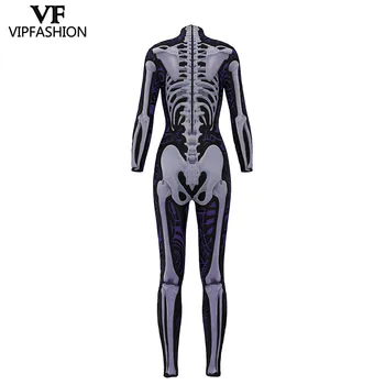 VIP MADOS 2019 Naujo Dizaino Cosplay Bodysuit 3D Skeletas Violetinė Spausdinti Rompers Helovinas Dress Up Kostiumai Moterims Jumpsuit