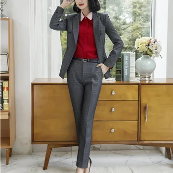 2019 Naujas Slim Rudens-Žiemos Mados Liesas Moterų Antblauzdžiai Kelnės Vienodą Stilių Office Ponios Kelnės Mados Pledas Tinklelis