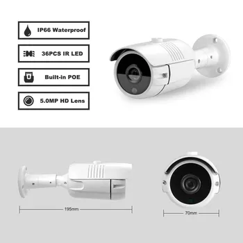 HJT IP Kamera 5.0 MP Built-in POE 48V Tinklo P2P Lauko CCTV Saugumo 36 IR Onvif H. 265 Vandeniui Vaizdo stebėjimas