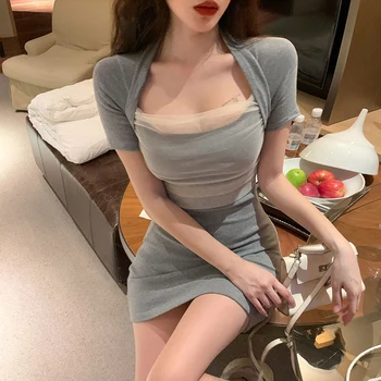 Moterims Seksualus Akių Susiuvimo Slim Mini Suknelė Šalis, Naktiniame Klube Bar Šokių Bodycon Derliaus Vestidos Korėjos Elegantiškas Retro Vakaras Suknelė