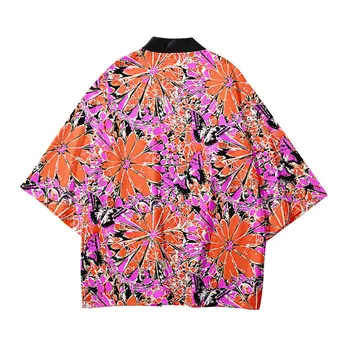Moterų Harajuku Cardigan Japonų Kimono Vasarą Karpiai Spausdinti Laisvi Marškinėliai Topai Atsitiktinis Moteris, Vyras Kimonos Kailis Pora Yukata Kimonos