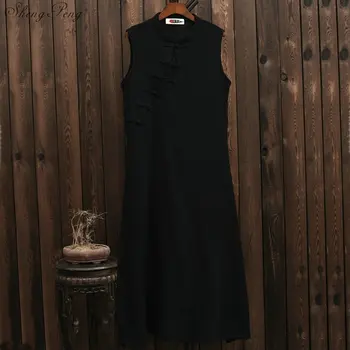 2019 m. vasarą kinų tradicinė suknelė moterims medvilnės skalbiniai Cheongsam rankovių prarasti suknelė qipao V1586