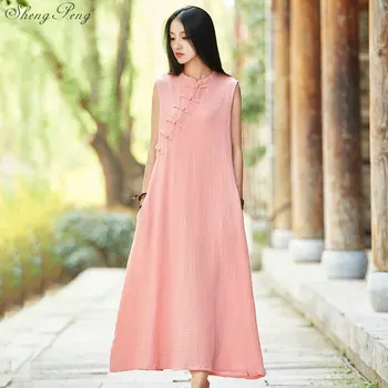 2019 m. vasarą kinų tradicinė suknelė moterims medvilnės skalbiniai Cheongsam rankovių prarasti suknelė qipao V1586
