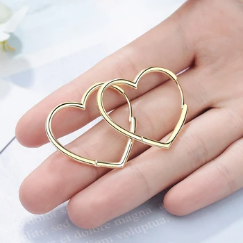Aukso Didelės Širdies Hoopas Auskarai Moterų Mados 925 sterlingas sidabro Femme Earings Papuošalai Naujų 2020 m. oorbellen