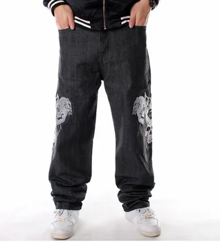 Naujas Mens Kaukolės Skeletas Baggy Kelnės Streetwear Hip-Hop Džinsus, Džinsinį Audinį Siuvinėjimui Plius Negabaritinių Naujas 2021