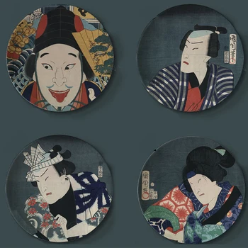 Ukiyo-e Tapyba, Dekoratyvinės Plokštės Japonų Keramikos Namų Meno Patiekalas Viešbučio Bare Fone Ekranas Sienos Puošmena Siena Lipdukas