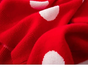 2020 m. Rudenį Moterims Megztiniai Megztinis Moteriška Raudonos spalvos Megztinis Dot ir Širdyje O-kaklo Megztiniai