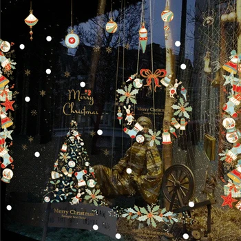 Spalvingas Kalėdų žavesio stiklo durų, langų lipdukai parduotuvės langas namas Kalėdų eglutė, vaikų kambarys namų dekoro lipni lipdukas