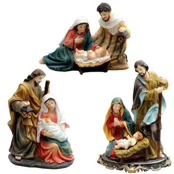 Kristaus Gimimo Statula Scena Nustatyti Kūdikio Jėzaus Ėdžiose Kalėdų Lovelę Figūrėlės Miniatiūros Ornamentu Bažnyčia, Dovana, Namų Puošybai
