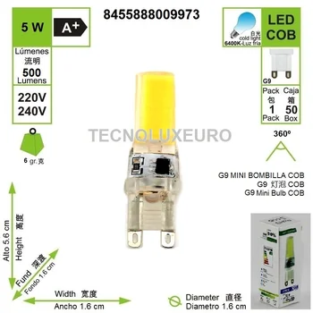 Lámpara Bombilla LED G9 LED, COB 220V 6500 K luz fria 5 W, Equivalentes a 25W Halógena (4-Unidades) 9973