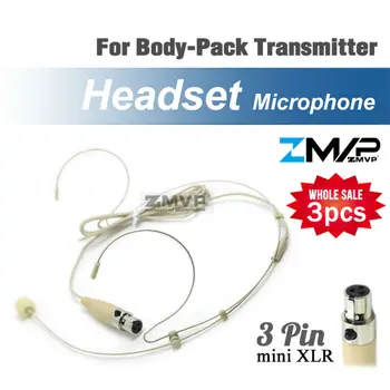 3pcs laisvų Rankų įranga Headworn Profesinės Kondensatoriaus Mikrofonas, Mini XLR 3pin TA3F plug Mic Mike dėl Shure Belaidis Siųstuvas Bodypack