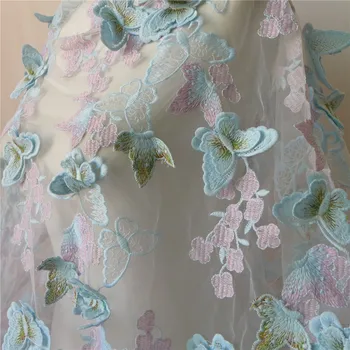 Elegantiškas 3D Drugelio Nėrinių Audinys Rožinės Ir Aukso Siūlais Išsiuvinėti Vestuvių Suknelė Vestuvių Audinio Tiulio Audinio Suknelę, Kieme