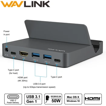 Wavlink Aliuminio USB Docking Station USB 3.1 Gen 2 C Tipo Ekranas su Galios Tiekimo 4K@30Hz 2K@60Hz HDMI Už telefoną, nešiojamąjį kompiuterį