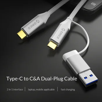 ORICO 2 in 1 sąsajos Kabelį, Tipas C C&A Dual-Plug Kabelio USB3.0 Didelės Spartos Perdavimo 5A 10Gpbs Įkrovimo Kabelis Telefono