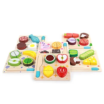 Medinis Žaislas Apsimesti Žaisti Puzzle Švietimo Žaislai, Modeliavimo Virtuvės Rinkinys Supjaustyti Vaisiai Daržovės Desertas Žaisti Namuose Žaislas Vaikams