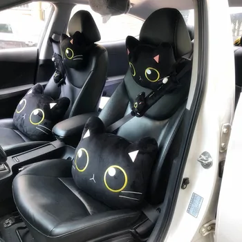 Candice guo! Q pliušinis žaislas animacinių filmų gyvūnų didelėmis akimis, katė juoda katyte minkštas automobilio kėdutės atrama galvai kaklo pagalvė diržo apsaugos gimtadienio dovana