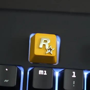 1pc cinko-padengta aliuminio lydinio apšvietimu pagrindiniai bžūp Rock-star Games Logotipą, Mechaninė klaviatūra Stereoskopinis paramos keycap R4 Aukštis