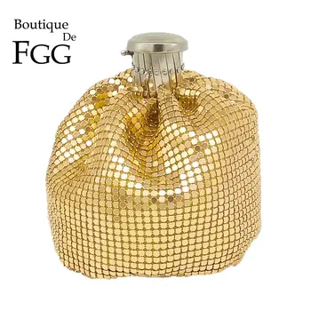 Boutique De FGG Aliuminio Vyno Puodą Moterų Mini Vakarą Piniginės ir Rankinės Ponios Atsitiktinis Monetų Piniginės Krepšiai