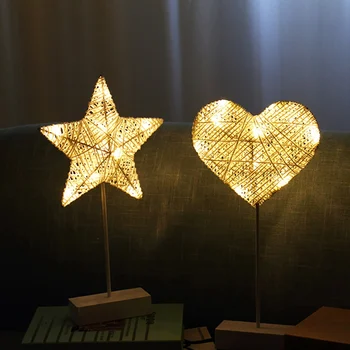 LED Naktį, Šviesos, Meilės Forma Žvaigždės Be Baterijos Kasytės Line Apdaila Mažas Stalo Lempa 1pc
