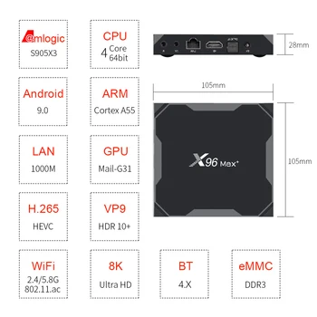 X96 MAX plus TV Box 4GB 64GB Android 9.0 Amlogic S905X3 Dual Wifi BT4.1 8K 24fps 