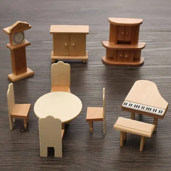29 Vnt/Set 3D Lėlių Miniatiūriniai Modelis Unpainted Mediniai Baldai Suite 