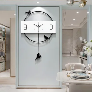 40x62cm Kūrybos Paukščių Silent Sieninis Laikrodis Modernus Dizainas, Geležies ir Medžio Didelis Sūpynės Laikrodis gyvenamojo Kambario, Miegamojo, Virtuvės, Namų Dekoro
