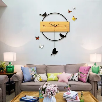 40x62cm Kūrybos Paukščių Silent Sieninis Laikrodis Modernus Dizainas, Geležies ir Medžio Didelis Sūpynės Laikrodis gyvenamojo Kambario, Miegamojo, Virtuvės, Namų Dekoro
