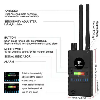 Dvigubos Antenos Anti-Spy GPS Magnetinio Belaidė Mini vaizdo Kameros Detektoriaus Signalas, Automatinis Finder racker Dažnių Skenavimo Sweeper Apsaugoti