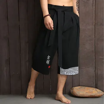 Japonijos Tradicinių Kimono Kelnės Vyrams Azijos Drabužių Vonia Ziajać Japonija Stiliaus Atsitiktinis Laisvas Vyras Yukata Kelnės Lino Apkarpyti Kelnės