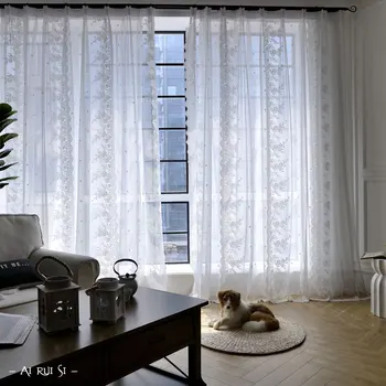Europos Siuvinėjimo Nėrinių Vien Užuolaidų Gyvenamasis kambarys miegamasis Baltas Tiulis 