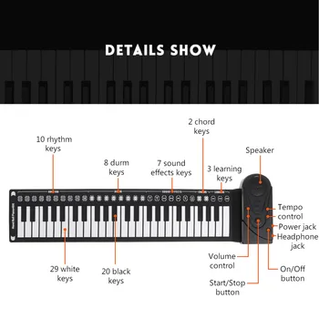 49 Klavišų Klaviatūros, Fortepijonas Silikono Elektroninių suristi Pianinas Portable Lanksčios Skaitmeninės Klaviatūros Fortepijono Muzikos Built-in Speaker Vaikas Žaislas