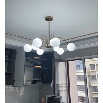 Moderni baltos spalvos stiklo šviestuvai kambarį žalvario liustra apšvietimo, valgomojo kambario lubų liustra, miegamojo, virtuvės led šviestuvas