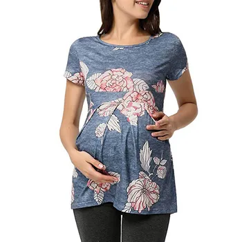 LONSANT Motinystės Drabužiai Moterims, Raukiniai, Gėlėti trumpomis Rankovėmis palaidinė nėščiai moteriai šalies mados Viršūnes Motinystės atsitiktinis marškinėliai