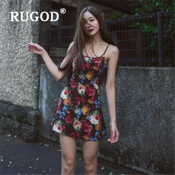 RUGOD derliaus klasikinis Gėlių suknelė moterims seksualus aikštėje apykaklės, rankovių slydimo suknelė sundress vasaros atsitiktinis suknelė