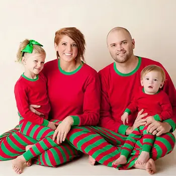 Šeimos Atitikimo Raudona Balta Dryžuotas Kalėdų Pižama PJs Rinkiniai Vaikams Kalėdos Sleepwear Naktiniai Drabužiai Naujųjų Metų