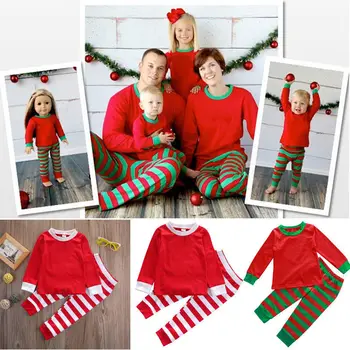 Šeimos Atitikimo Raudona Balta Dryžuotas Kalėdų Pižama PJs Rinkiniai Vaikams Kalėdos Sleepwear Naktiniai Drabužiai Naujųjų Metų