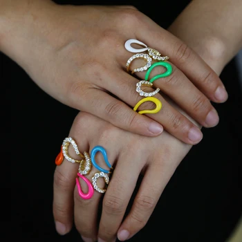 Spalvinga vaivorykštė mergina, moterų papuošalai Neon emalio geometrinis atidaryti reguliuoti piršto žiedą