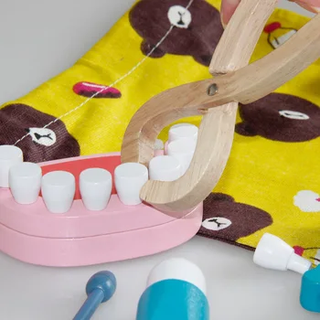 Karšto Pardavimo Medinis Modeliavimo Žaislas Gydytojas Odontologas Vaidmenų Žaidimas Su Šepetys ir Veidrodėlis Vaikų Žaislas