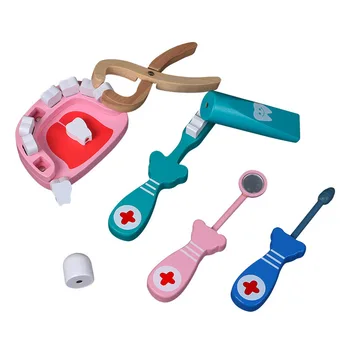 Karšto Pardavimo Medinis Modeliavimo Žaislas Gydytojas Odontologas Vaidmenų Žaidimas Su Šepetys ir Veidrodėlis Vaikų Žaislas