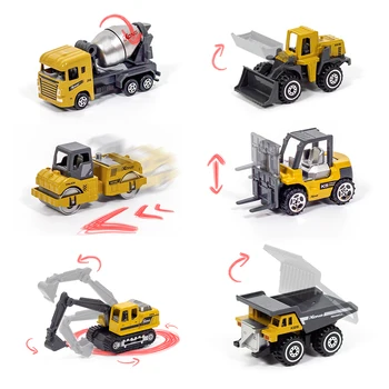 Mini Sunkvežimis Vaikams 1:64 Diecast Inžinerijos Žaislinių Transporto priemonių Lydinio Automobilio Modelį Ekskavatorių Buldozerių Sunkvežimis savivartis Maišytuvas 6pcs Žaislai Automobilį