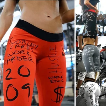 Moterų Laiškas Išspausdintas Tinkamumo-Kelnės Sexy Push Up Jogos Elastinės Juostos Sporto Salė Ponios Antblauzdžiai Stora Veikia Antblauzdžiai Orange Naujas