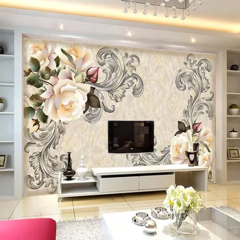 Europos Stiliaus 3D Gėlės Foto Tapetai, Freskos Gyvenamasis Kambarys su Sofa-lova, TV Foną, Sienų Tapyba, Modernus Marmuro Namų Dekoro Tapetai