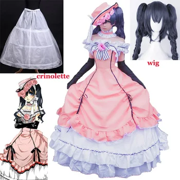Anime Ciel Phantomhive Cosplay Viktorijos Moterų Suknelė Viduramžių Kamuolys Suknelė Kostiumai Gothic Lolita Black Butler Cosplay Skrybėlę Perukas