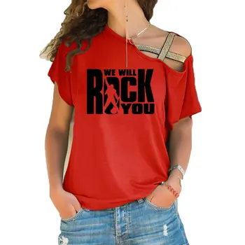 Mes Bus Rock You Moterų Marškinėliai Vasaros Queen Roko Grupė marškinėliai trumpomis Rankovėmis Rock Roll Moterų Nereguliarus Nerijos Kryžiaus Viršūnės