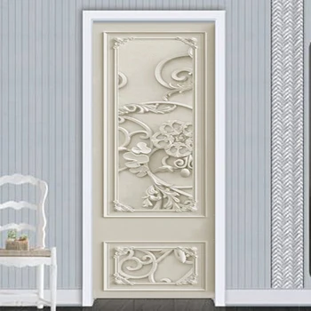 Foto Tapetai Kinų Stiliaus Sienos 3D Stereo Gėlių Durų Lipdukas gyvenamojo Kambario, Miegamojo, Klasikiniai Namų Dekoro Durys, PVC Lipdukas Lipdukas