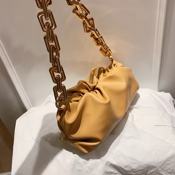 Elegantiška Moteriška Plisuotos Debesis maišelį 2020 Naujas Aukštos kokybės PU Oda Moterų Dizaineris Rankinės Storio Grandinę Pečių Krepšiai, Pažastų krepšys