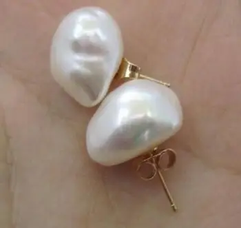 >>>>noble jewelry žavinga jūros baroko 10-11mm balto perlo auskaru 14K/20 GELTONOJO AUKSO